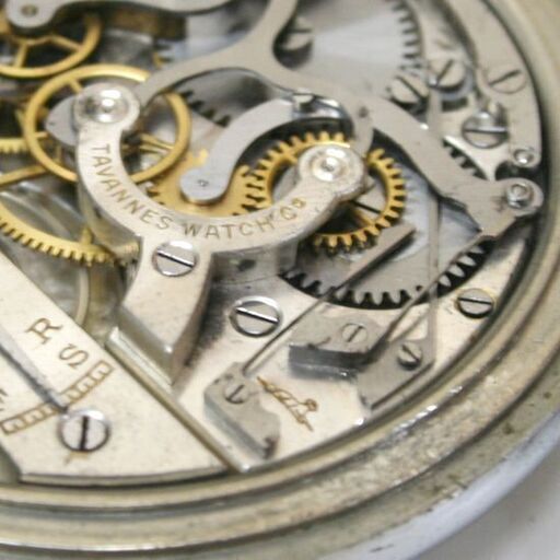 稼働品 TAVANNES WATCH 手巻式 懐中時計 クロノグラフ 7石 クロノグラフ不調 要OH 犬タバン 文字盤美品 札幌市 清