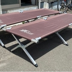 お引取り限定 FIELDOOR アウトドアコット キャンプベッド ベンチ 2個セット ブラウン の画像