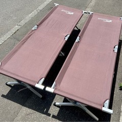 お引取り限定 FIELDOOR アウトドアコット キャンプベッド ベンチ 2個セット ブラウン の画像