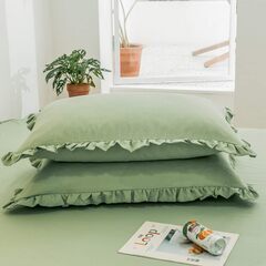 【新品・未使用】フリル付き枕カバー（ライトグリーン）