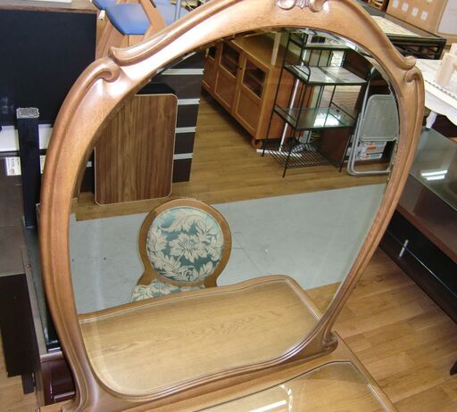 R456 日本製 クラシック一面鏡台、ドレッサー、椅子セット、幅90cm、美品