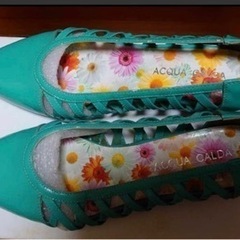 パンプス　24.5cm  ACQUA CALDA  グリーン　エナメル