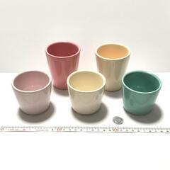 【陶器鉢5個セット】パステルカラー・光沢あり 内径6cm/多肉植...