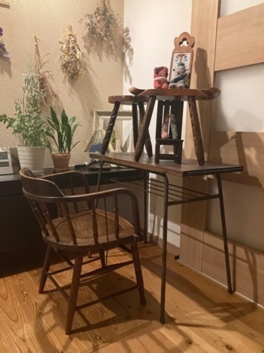 昭和レトロ シャビー鉄脚テーブル ストア 天板古材使用