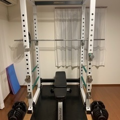 パワーラック、インクラインベンチ、可変式ダンベル等セット