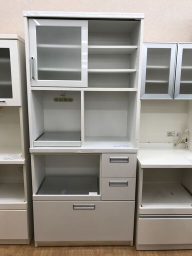★ジモティ割あり★  食器棚 ホワイト H196×W90×D44 クリーニング済み KJ2236