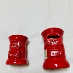 赤ポスト　陶器製　ペン立てと貯金箱　4個セットの画像