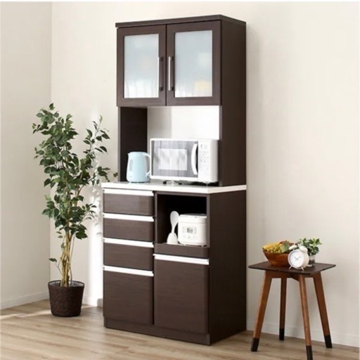 【美品‼️】ニトリ 80cm幅キッチンボード《クリスナ80KB》 食器棚 収納家具 木目調ダークブラウン♪