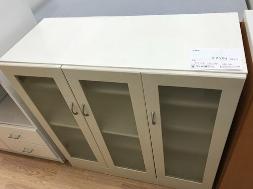 ★ジモティ割あり★  食器棚 ホワイト H89×W90×D38 クリーニング済み KJ2249