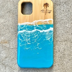 スマホケース iphone 11 ウッドケース レジンアート 海 竹