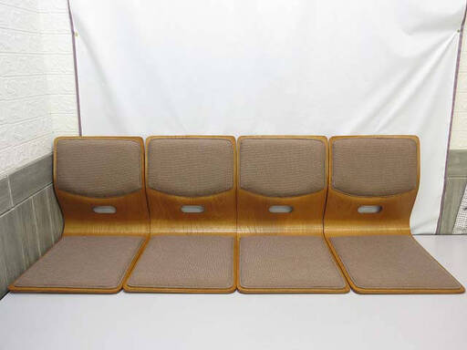 ss5224　木製座椅子　4個セット　ブラウン　クッション付き　曲木　和座椅子　和室　旅館　座敷　イス　本山漆器店