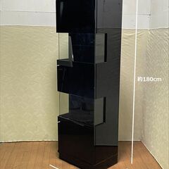 【ヤ取終了9/15】≪zyt1016ジ≫ 萩原家具 キュリオケース ブラック 幅55/高さ180cm 照明付 飾り棚/ショーケース/ガラスケース 現状品 50520-02+の画像