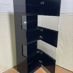 【ヤ取終了9/15】≪zyt1016ジ≫ 萩原家具 キュリオケース ブラック 幅55/高さ180cm 照明付 飾り棚/ショーケース/ガラスケース 現状品 50520-02+の画像