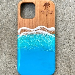 スマホケース iphone12 ウッドケース レジンアート 海 桜