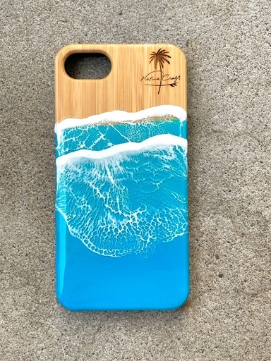 スマホケース iphone 6 7 8 ウッドケース レジンアート 海 竹