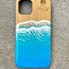 スマホケース iphone 12 ウッドケース レジンアート 海 竹