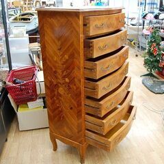 象嵌細工 7段チェスト 幅75×奥42×高128cm 猫足 収納 アンティーク