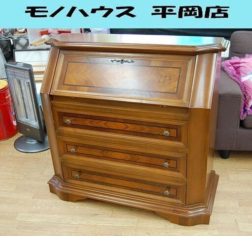 【購入者様決定】 象嵌細工 ライティングデスク 幅99×奥42×高92cm ライティングビューロー 鍵付き 3段収納 札幌市 清田区 平岡