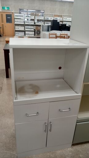 ★ジモティ割あり★  レンジ台 白 H112.5×D42×W60 クリーニング済み TJ1228