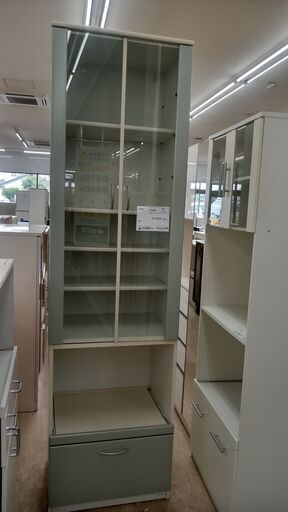 ★ジモティ割あり★ ㈱姫路マルニ 食器棚 ホワイトグリーン H210×D42×W57.5 クリーニング済み TJ1231