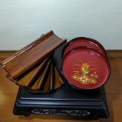 (お話し中)　船形木製おしぼり置きと大内塗菓子器　5つセット
