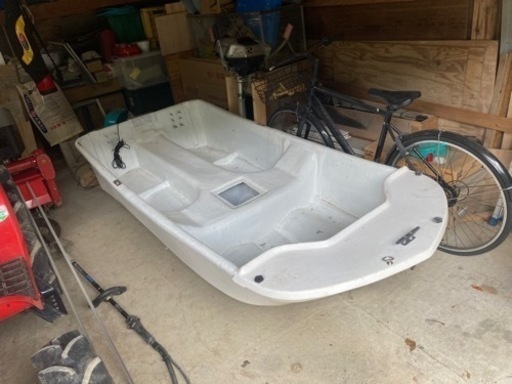 【引取り限定】リトルボート　はちはんDX　デッキ・生簀付き　２馬力　FRP　自作サイドフロート・ドーリー付き