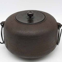 ss5246　茶釜　真鍮蓋付き　こげ茶　茶道具　鉄釜　鉄器　釜鐶...