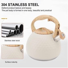 【新品】ストーブトップ口笛やかん、 ステンレス鋼ホイッスルティーケトル グリップ付き3L大容量ティーケトル、 農家のやかんのティーポット ホームキッチン用(白)の画像
