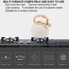 【新品】ストーブトップ口笛やかん、 ステンレス鋼ホイッスルティーケトル グリップ付き3L大容量ティーケトル、 農家のやかんのティーポット ホームキッチン用(白)の画像