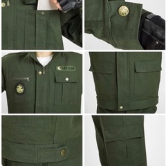 【新品】作業服 上下セット 溶接防護服 耐熱 防炎 高温耐性 通気性 耐久性 動きやすい やけど対策 ツールポケット 作業着 上下セット 溶接機作業着 難燃作業着 (グリーン,Large)の画像