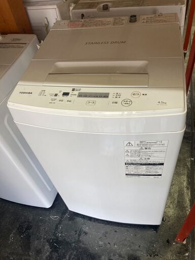 ☆中古￥12，800！【11，800】TOSHIBA　4.5㎏洗濯機　家電　2019年製　AW-45M7型　幅55㎝ｘ奥行54㎝ｘ高さ94㎝　【BF198】
