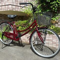 【メンテナンス済み】　24インチ　ママチャリ　レッド　ライト　鹿児島市
