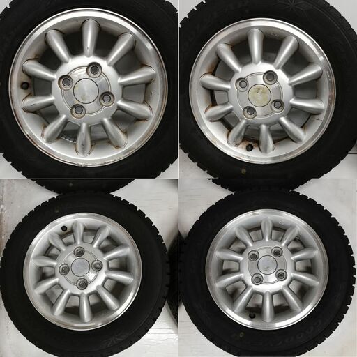 ＜スタッドレスタイヤ & ホイール 4本＞ 155/65R13 グッドイヤー 13x4.00B スズキ 純正 4H -100 スズキ ダイハツ等の軽自動車に！ 中古