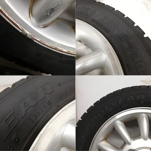 ＜スタッドレスタイヤ & ホイール 4本＞ 155/65R13 グッドイヤー 13x4.00B スズキ 純正 4H -100 スズキ ダイハツ等の軽自動車に！ 中古