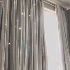 姫系  一体型星のカーテン グレー 125×230 2枚入り