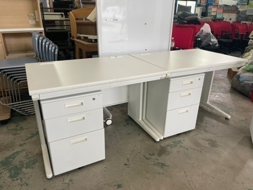 決まりました☆事務所に♪机 2つセット ホワイト ワゴン付☆