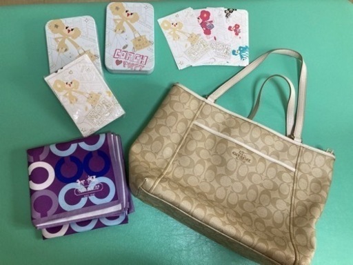 【中古品、美品】COACH 、コーチ、トートバッグ、レアメモ缶セット2way 、ショルダーバッグ 、ライトカーキ、ベージュ、ビジネスバ