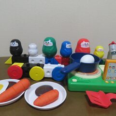 お値下げ　こどもチャレンジ　知育玩具　料理セット＆ブロック