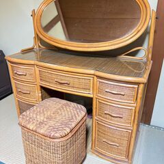 ラタンドレッサー 化粧台 籐家具 古家具 ヴィンテージ　昭和レトロ