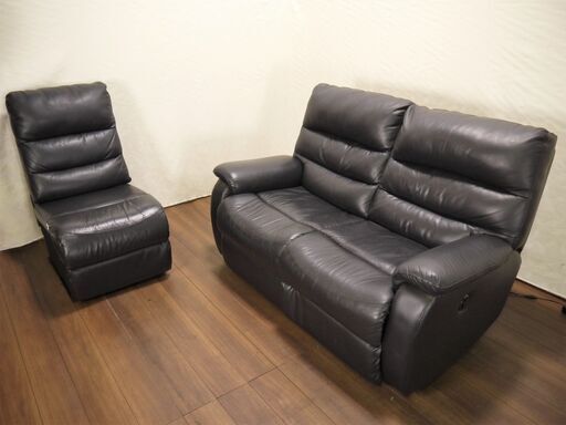 【ヤ取終了2/10】≪zyt1023ジ≫ ニトリ ３人掛け電動リクライニングソファ ビリーバ２ 本革/合皮 フットレスト/フラット/2