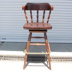 T193) ETHAN ALLEN イーセンアーレン カウンターチェア 回転チェア スツール アンティーク調 椅子 USA アメリカ ヴィンテージ 木製