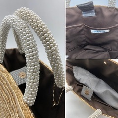 値下げ↓中古■カゴバッグ■パールビーズハンドル■の画像