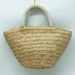 値下げ↓中古■カゴバッグ■パールビーズハンドル■