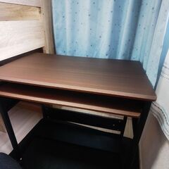  パソコンデスク 幅75cm 木目調ブラウン 収納棚・キーボード...