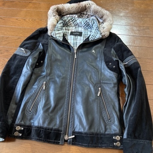 バーバリーブラックレーベル☆フード付きラムレザージャケット