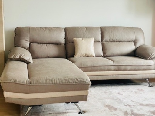 グレーソファ　3人掛け　L字ソファ　コーナーソファ　布張り