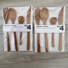 値下げ【新品未使用】竹製カトラリー&木製お皿　2セットの画像