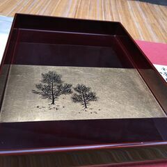 【レトロ珍品？】大丸特撰 金 帯松 お手許筥 未使用品 うるし工芸 米永 文箱 漆 工芸品 大丸美術工芸品部の画像