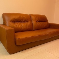 購入者決定】ニトリ 3人掛け本革ソファ ブラウン/ミドルブラウン