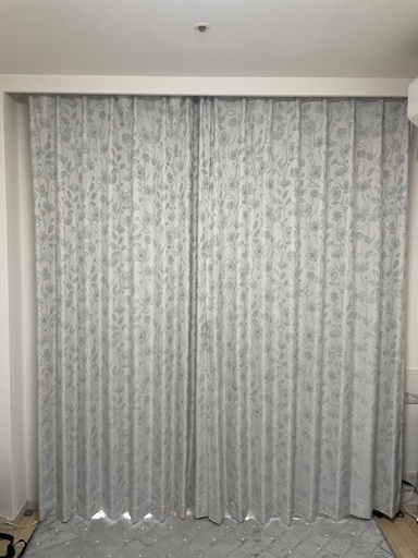 [ニトリ]オーダーカーテン　レース付き　美品　遮光・遮熱　アイスグレー　ライトグレー